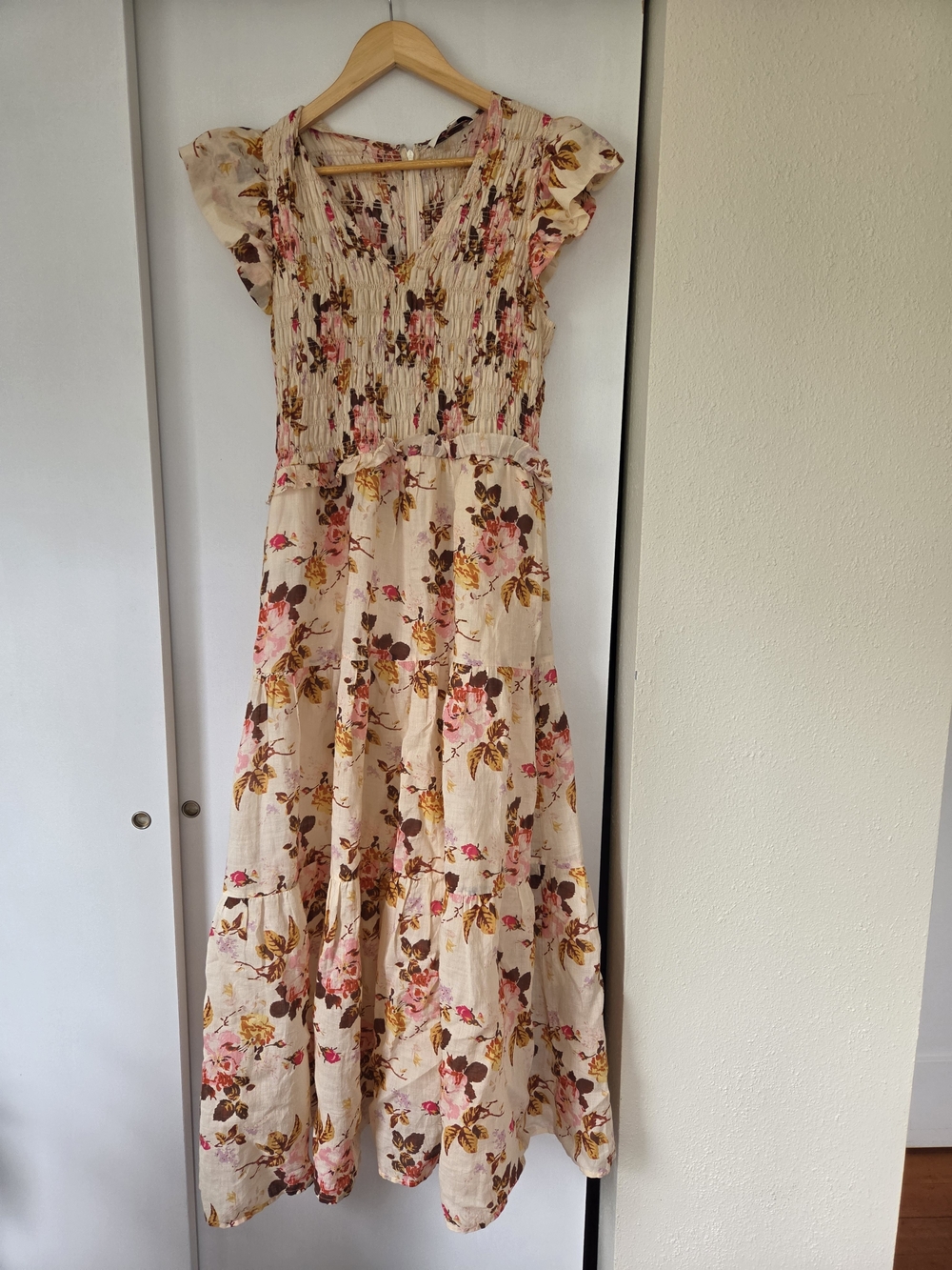 Sea New York Cream Maxi Dress with Pink and Brown Floral Print